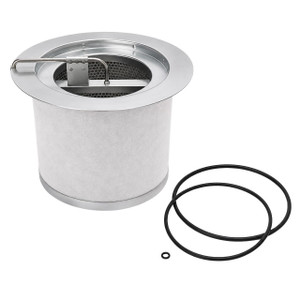KV115-033 air/oil separator equivalent. White filter media, metal oil tube on flange side, and O-rings.