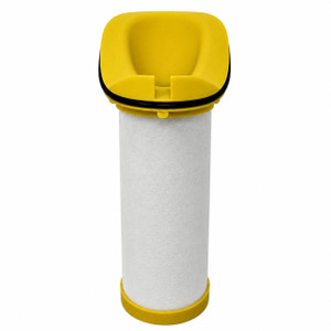 Deltech U3-13 coalescing filter replacement. Mesh over white media with a yellow tall open end cap.
