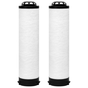 Mikropor MKON-US-805-KIT replacement. Includes (2) coalescing filters with white filter media, black end caps, and special top inlet.