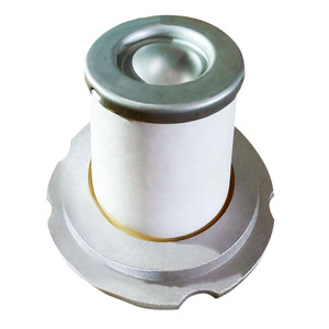 Atlas Copco 2901-0779-00 air/oil separator equivalent. Thick top flanged shown on bottom, top metal endcap, and white filter media.