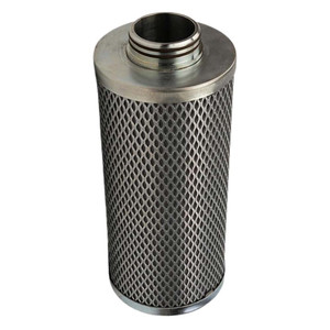 55B40 air oil separator with metal perforated body and top inlet with O-Rings.