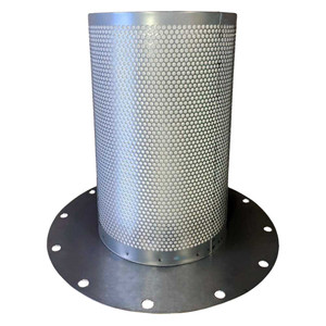 1622-8639-99 Atlas Copco air oil separator equivalent with metal perforated body. Top hat flange shown on bottom with holes.