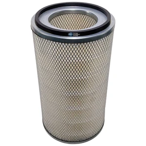 Top view of aftermarket Airmaze CD1219610-826 air filter showing pleated filter, wire mesh and gasket on top metal end cap.