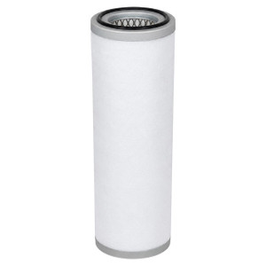 Mattei CR21F30725 air/oil separator replacement. White filter media, top and bottom end caps, and gasket on top.