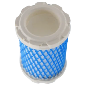 Finite 10CU10-025 coalescing filter replacement. White filter media with blue mesh and heavy-duty molded rubber end caps.