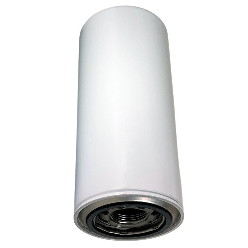 Ingersoll Rand 35296920 oil filter. Aftermarket filter with white body and chrome base with threads.