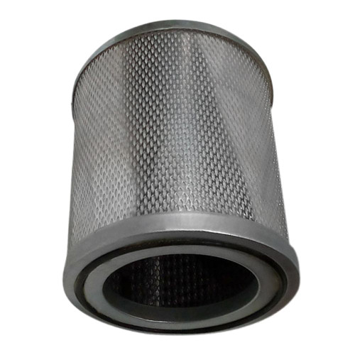 Quincy 2013402026 air oil separator filter equivalent. Perforated metal body with large metal end caps. Gasket shown on bottom.