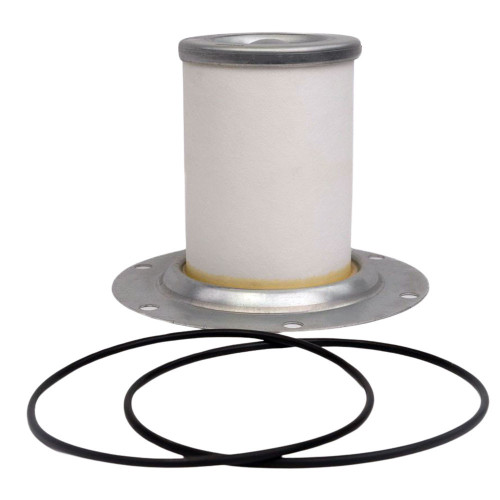 2901-1963-00 air oil separator for Atlas Copco air compressor. White filter media, top metal endcap, top hat flange shown on bottom. Includes two large O-rings.