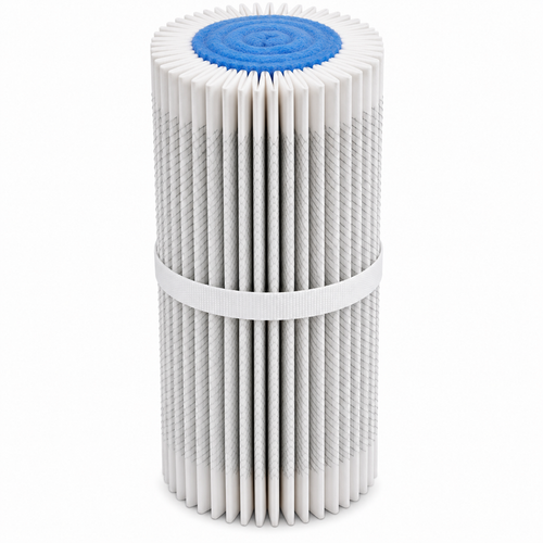 Chicago Pneumatic 55PS1860 air filter replacement. Pleated radial-fin style air filter with blue filter media in the middle.