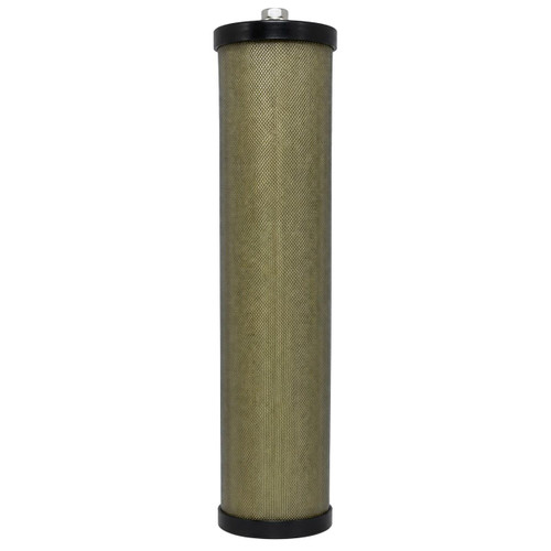 Hankison E9-40 coalescing filter. Tight mesh filter media with black end caps and a bolt on top.
