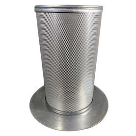 2013402006 air oil separator filter for Quincy air compressor. Metal perforated body with flange shown on bottom.