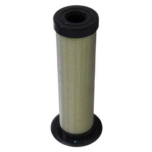 Hankison E9-20 coalescing filter equivalent. Metal mesh on outside. Black bottom base with top black endcap.