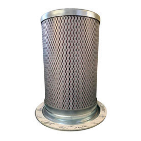 SULLAIR 02250214-587 air oil separator. Aftermarket Sullair compressed air filter for removing oil from compressed air. Pleated separator, wire mesh, and top flange shown on top.