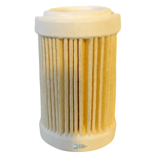 Binks 86-1017 coalescing filter equivalent. Pleated filter element with yellow filter media. White end caps and top inlet. 