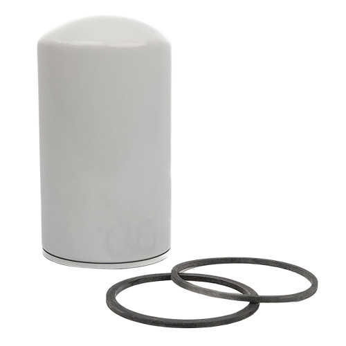 Quincy 2013400110 oil filter for Quincy air compressors. Aftermarket oil filter, white in color, with two gaskets.