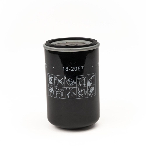 Quincy 16211472650 oil filter for Quincy compressor. Black oil filter with threads shown on top.