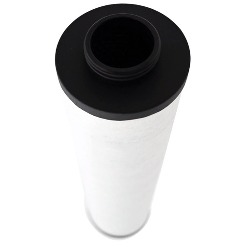 Atlas Copco 1624-1831-09 coalescing filter replacement. White filter media, black end caps, with top open threaded inlet.