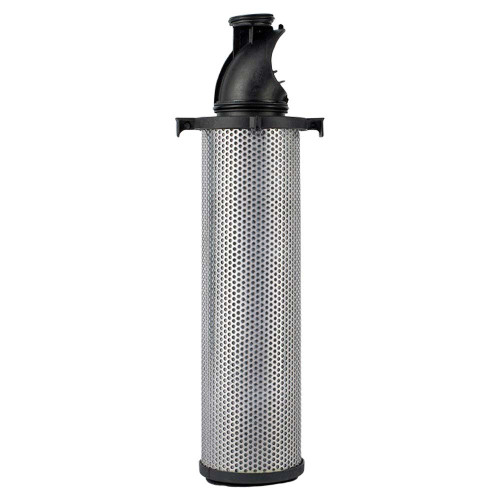 Steel perforated body with black top inlet. Adsorbing coalescing filter element.