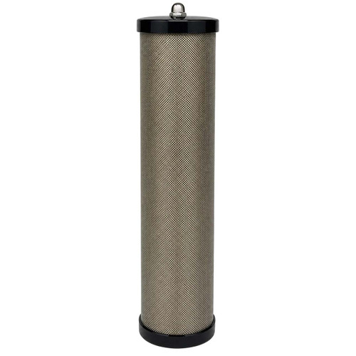 Kaeser FS250 coalescing filter replacement. Mesh on the outside with black end caps and a round bolt on top.