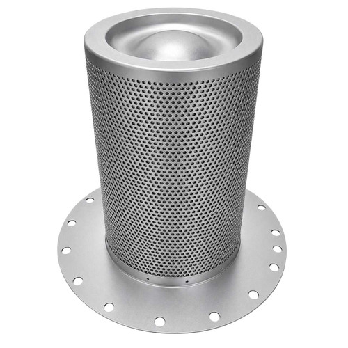 KV690-009 air/oil separator. Metal perforated body with large flange (no holes in the flange).