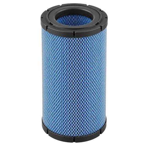 KA310-027 air filter replacement. Blue filter media and black end caps. The top is open and bottom is closed.