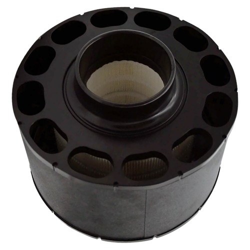 Sullivan Palatek 28174-325 air filter replacement. Black end caps with large holes on top and bottom, with a top extended inlet.