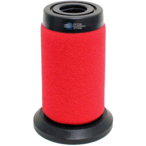 Champion C35CE filter cross. Red filter media with top black end cap, with hole, and O-Ring. Black base on bottom of coalescing filter.