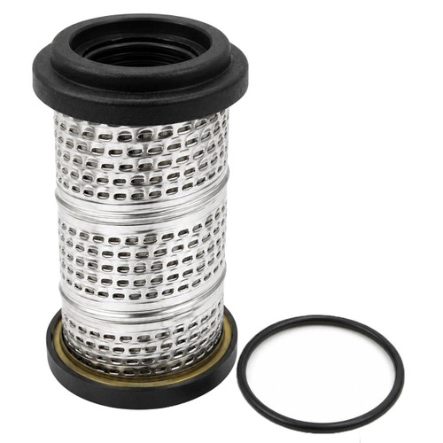 Zander 2010A coalescing filter equivalent with black end caps, a metal perforated body, and an O-ring.