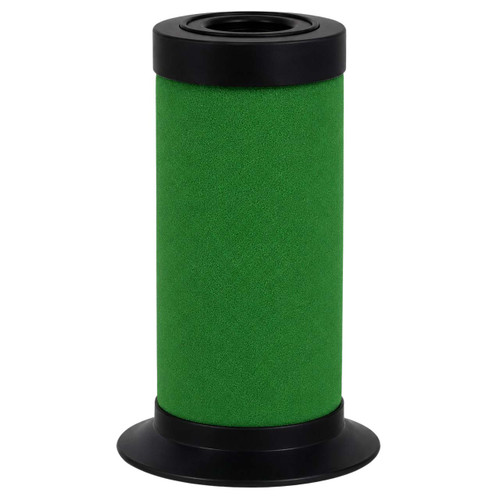 Hankison E1-16 coalescing filter equivalent. Green filter media with black endcaps and bottom base.