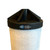 Black cone-shaped endcap and white filter media.