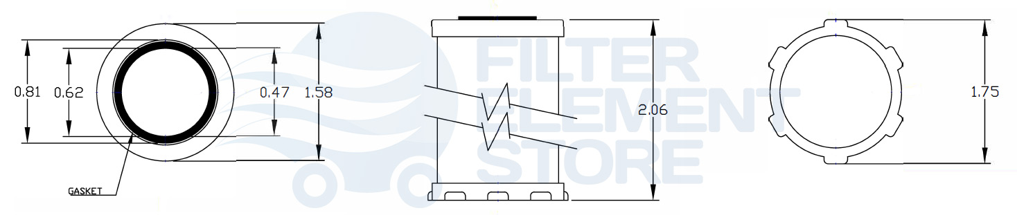 Dimensions for Wilkerson MTP-95-548 Filter Element