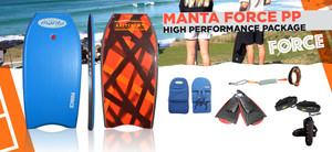 Manta Force Bodyboard package
Includes Manta Force PP Bodyboard, Manta Urban cover, Performance Leash, Fin socks, Fin Savers, Manta Clone swimfins Manta Force Bodyboard package
Includes Manta Force PP Bodyboard, Manta Urban cover, Performance Leash, Fin socks, Fin Savers, Manta Clone swimfins