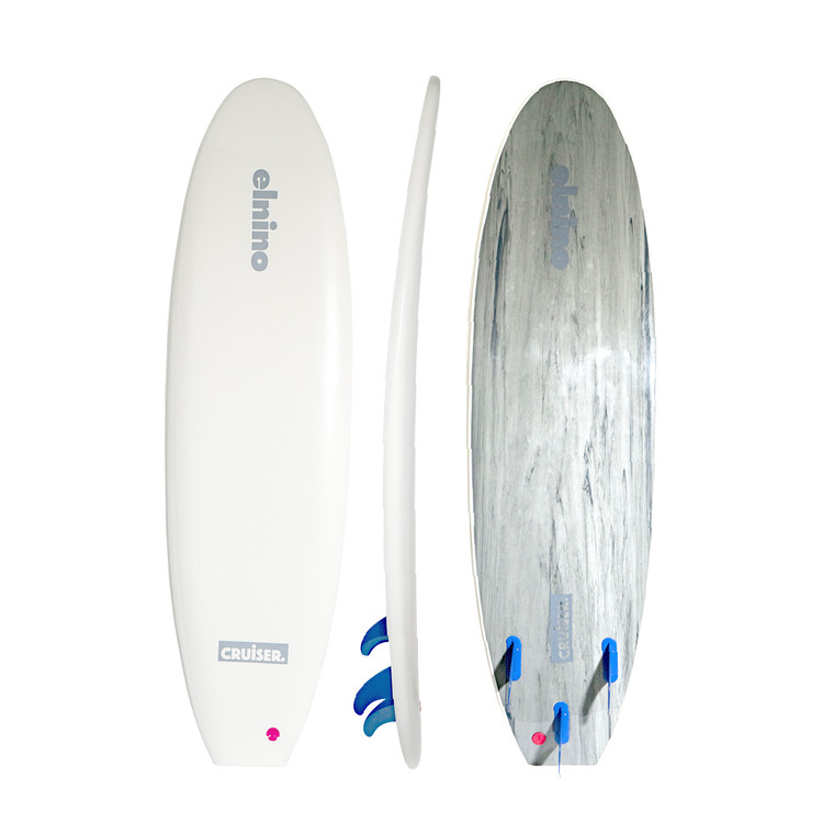 2022 Elnino Cruiser - white deck and stylish grey marble slick. With single swivel legrope and detachable triple fin system.(115kg learner -125kg exper)
