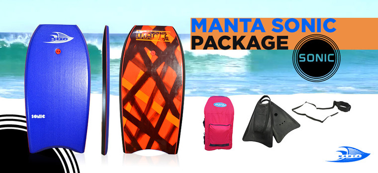 Value Manta package with Sonic eps board, manta canvas bag, manta blade swimfins and leash