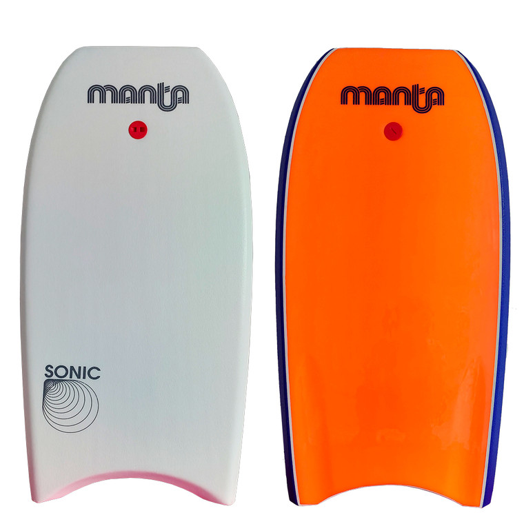 Manta Sonic 37"/40" - White Deck with orange slick.
Offers Manta quality in entry level bodyboards. Comes with plug, web leash and a lot of style. Start here
