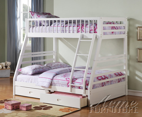 White Twin-Full Bunk Bed with Drawers-FREE MATTRESSES