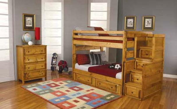 Full-Full Bunk bed with staircase and drawers