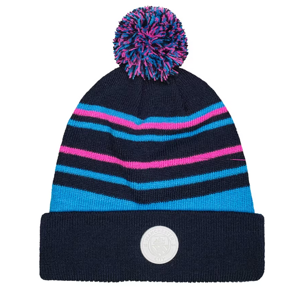 Manchester City Casual Cuffed Knit Beanie Hat with Pom - Navy