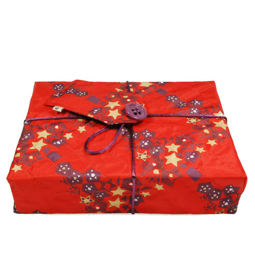 Medium Crackle fabric wrap in Cranberry Red.  Shown wrapping example gift.