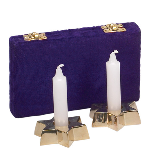 Brass Star of David shape Candle Holders With Velvet Box