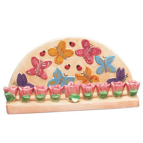 Ceramic Butterflies and Flowers Menorah