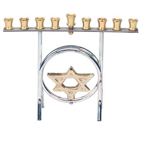 Silverplated standing Menorah with a Star of David in the Middle