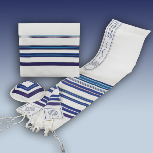 24" Blue "Bnei Ohr" Wool Talit Set