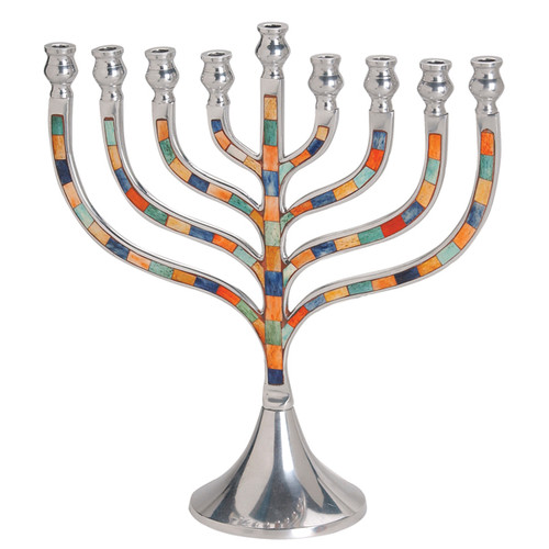 Tall Colorful Inlay Aluminum Menorah
