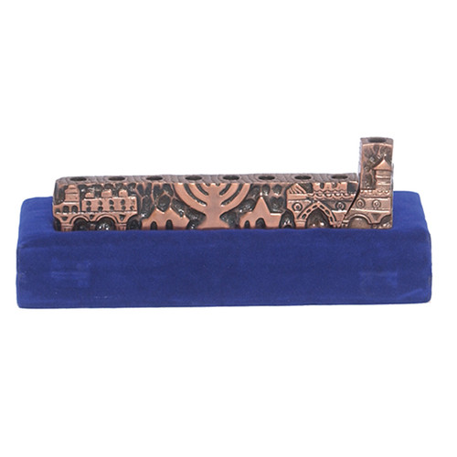 Copper Finish Jerusalem Design Menorah with Velvet Box