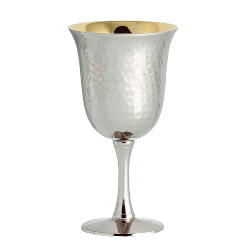 Highly Polished Nickel Plated Wine Cup With a Hammered Finish Height: 5 1/2"