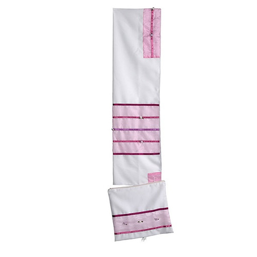 White Talit with Pink Stripes  no bag