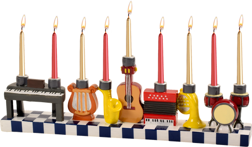 Hand Painted Resin Menorah - Musical Instruments