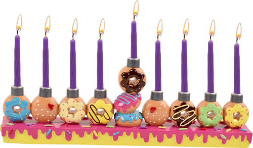 Hand Painted Resin Menorah - Chanukah Donuts