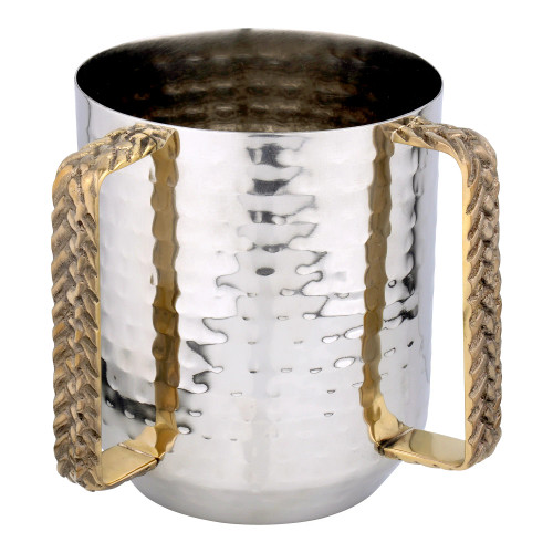 Stainless Steel Hammered Wash Cup with Flat Braided Handles